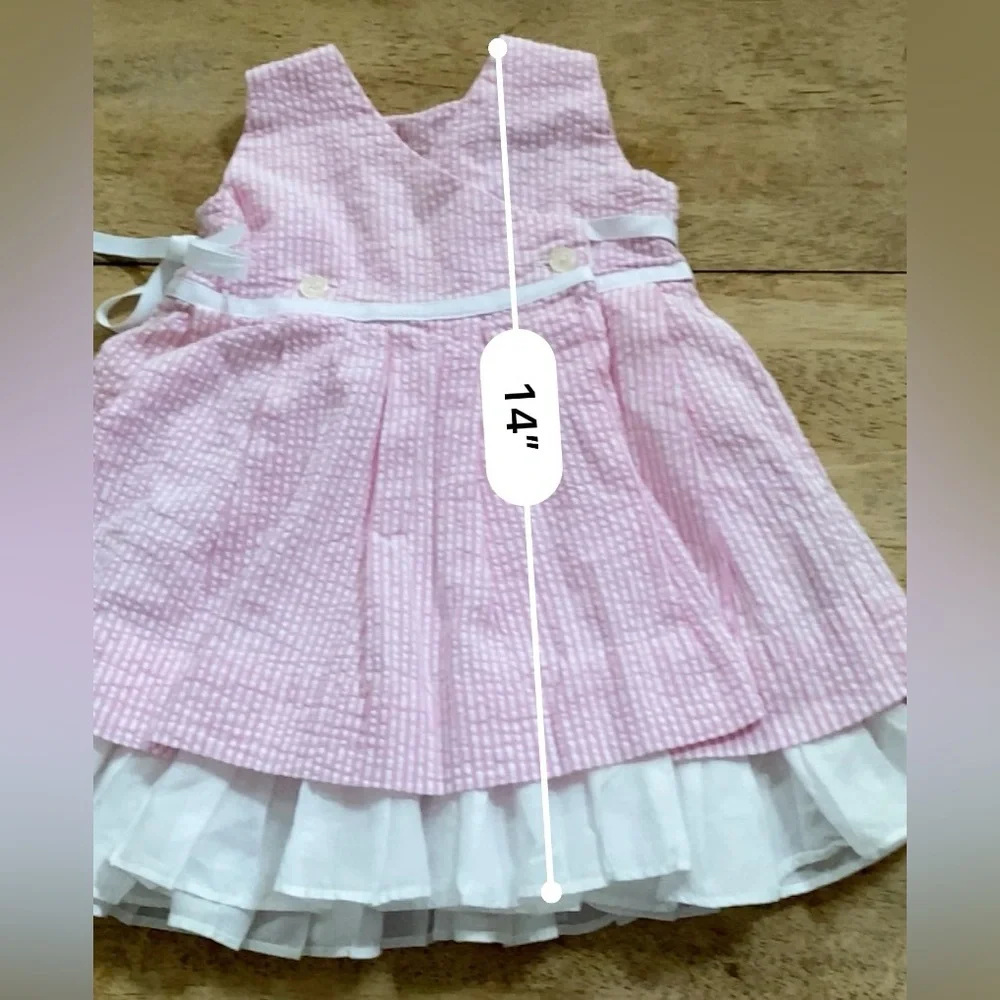 Ralph Lauren Infant Girl Sz 6M Pink/White Pinstripe Seersucker Dress‎